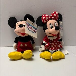Vintage Disney Store Mickey Mouse & Minnie Mini Bean Bag Plush Beanies Tags